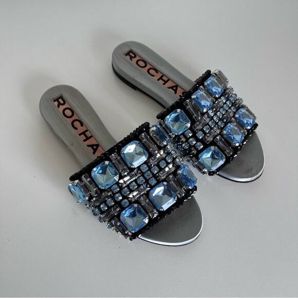 Rochas Crystal Embellished Leather Sandals - Picture 1 of 13